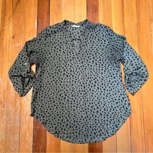 Lush Warren Cheetah Print split neck blouse Olive Green Size L
